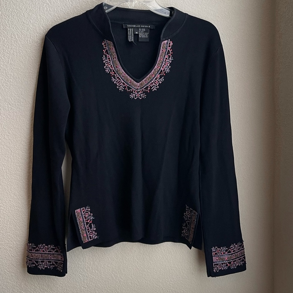 Michelle Nicole Blouse Embroidered Beaded Top M